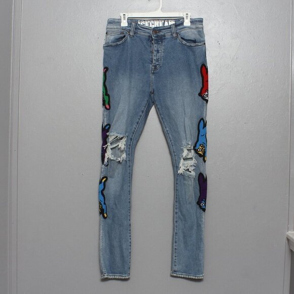 Icecream Other - Ice cream Bill Breaker medium wash blue button fly patches distress jeans